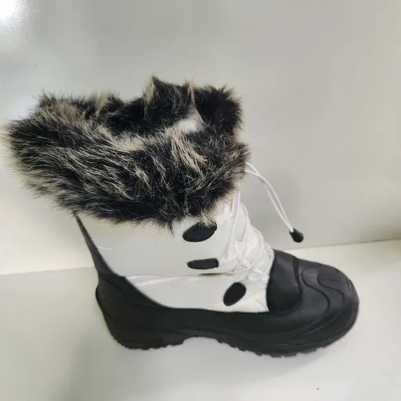Itasca NIB Vixen White Black Nylon Faux Fur Lace Up Mid Calf Boots Size 11
