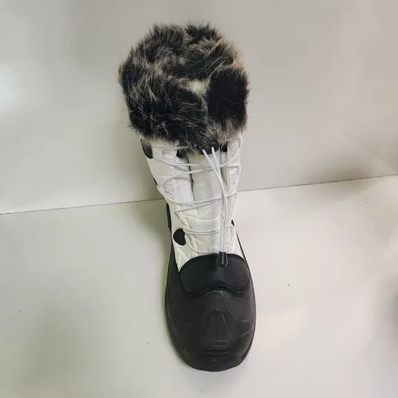 Itasca NIB Vixen White Black Nylon Faux Fur Lace Up Mid Calf Boots Size 11