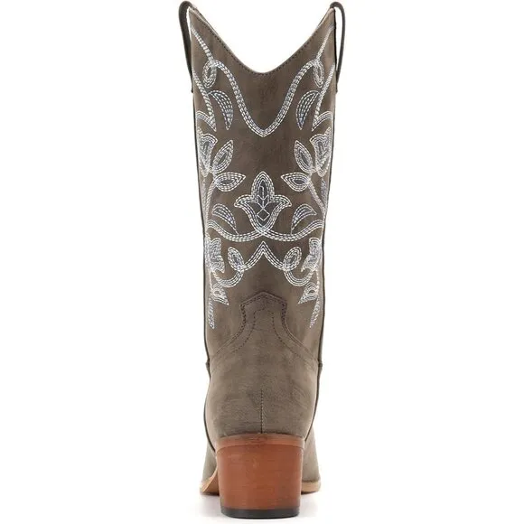 Iuv Cowboy Western Boot Mid Calf Women Khaki Faux Leather Not Water Resistant