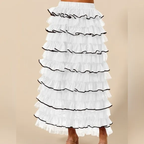 Ivory Layered Ruffle Skirt