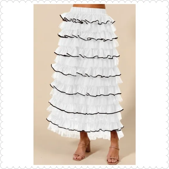 Ivory Layered Ruffle Skirt