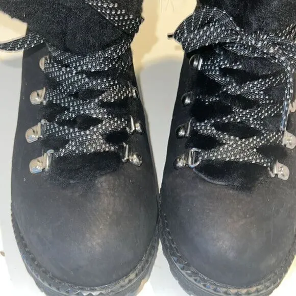 J Crew Black Leather and Nubuck Sherling Winter Ankle Boots‎ Size 7