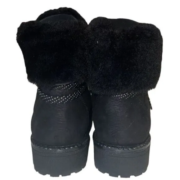 J Crew Black Leather and Nubuck Sherling Winter Ankle Boots‎ Size 7