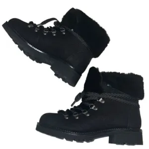 J Crew Black Leather and Nubuck Sherling Winter Ankle Boots‎ Size 7