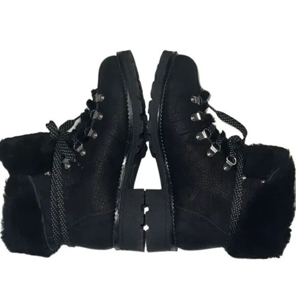 J Crew Black Leather and Nubuck Sherling Winter Ankle Boots‎ Size 7