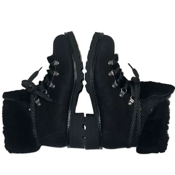J Crew Black Leather and Nubuck Sherling Winter Ankle Boots‎ Size 7