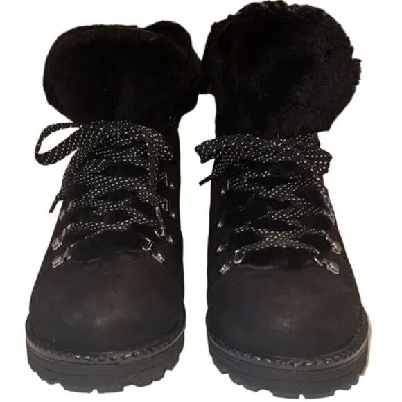 J Crew Black Leather and Nubuck Sherling Winter Ankle Boots‎ Size 7
