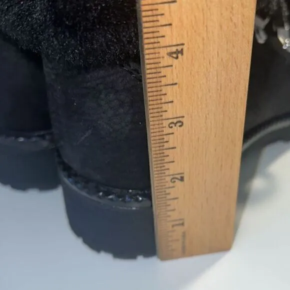 J Crew Black Leather and Nubuck Sherling Winter Ankle Boots‎ Size 7