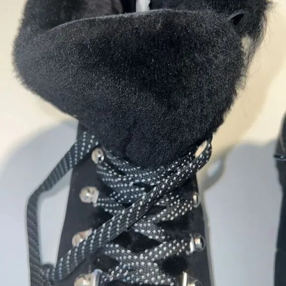 J Crew Black Leather and Nubuck Sherling Winter Ankle Boots‎ Size 7