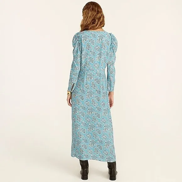 J CREW BOHO FARMHOUSE DRAPEY PUFF SLEEVE PAISLEY MIDI DRESS NWT