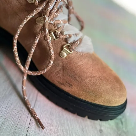 J Crew Faux-Fur Winter Hiking Boots Women's size 9 Brown Chestnut with Box