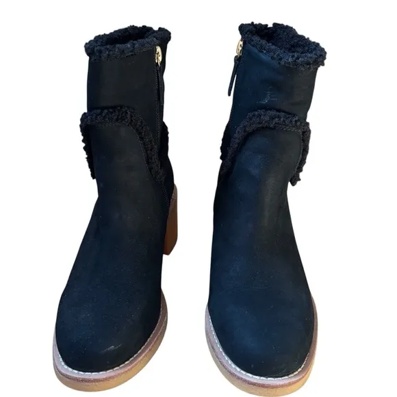 J. Crew Sherpa Stacked Heel Boots Leather Women’s Size 7.5 Faux Fur Lining