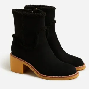 J. Crew Sherpa Stacked Heel Boots Leather Women’s Size 7.5 Faux Fur Lining