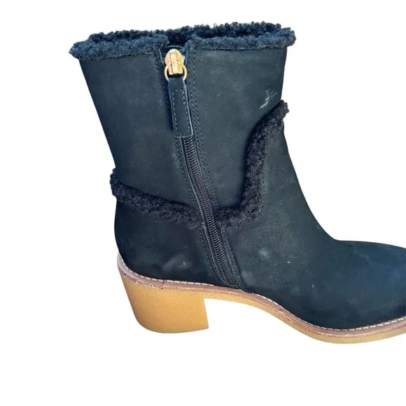 J. Crew Sherpa Stacked Heel Boots Leather Women’s Size 7.5 Faux Fur Lining