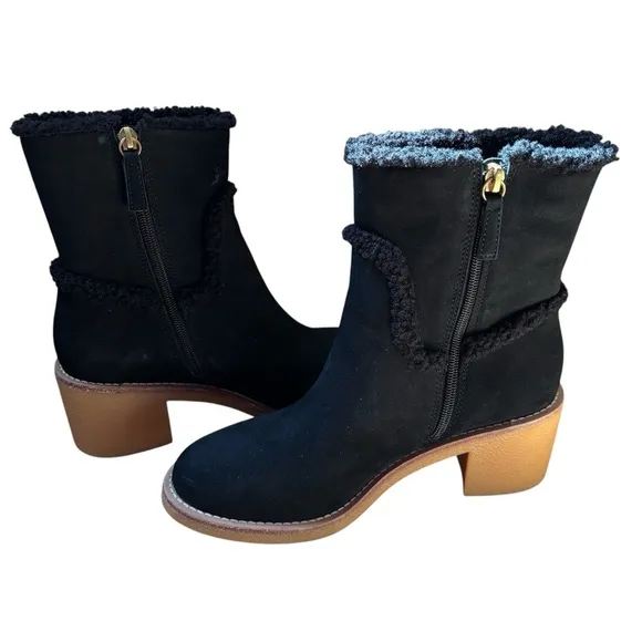 J. Crew Sherpa Stacked Heel Boots Leather Women’s Size 7.5 Faux Fur Lining
