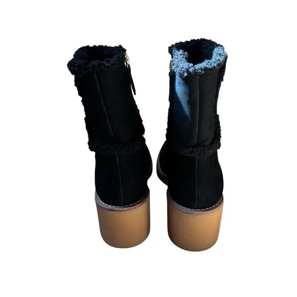 J. Crew Sherpa Stacked Heel Boots Leather Women’s Size 7.5 Faux Fur Lining