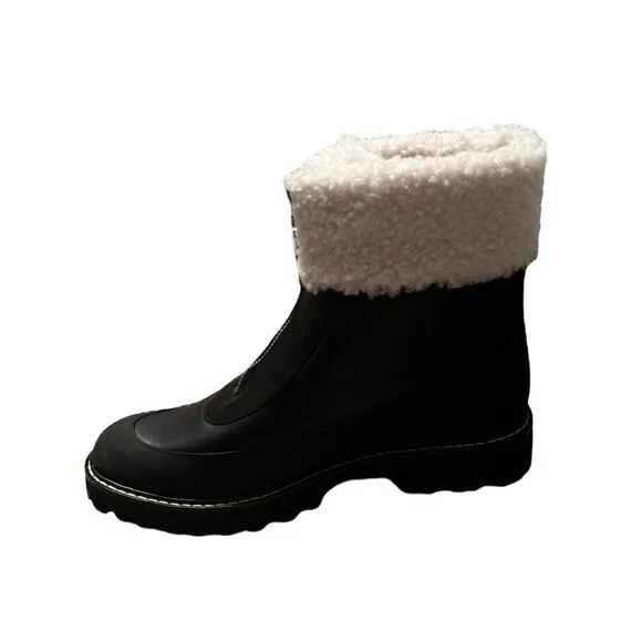 J. Crew Women's 8.5 Gwen Faux Fur Trim Leather Boots Black Zip Front Lug New