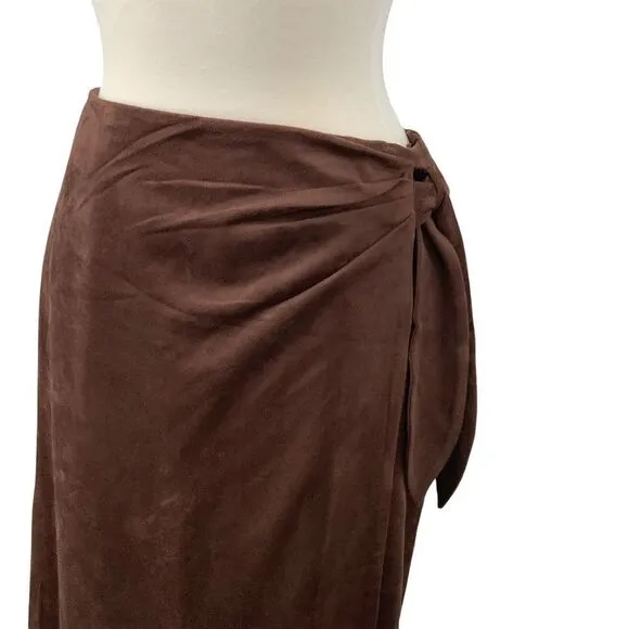 J Mclaughlin Women's Carlie Skirt‎ Brown Faux Suede Wrap Midi Waist Tie Modest 8