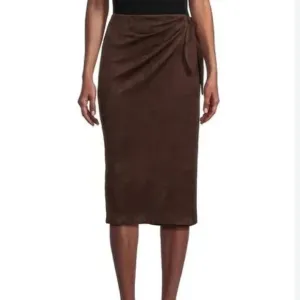 J Mclaughlin Women's Carlie Skirt‎ Brown Faux Suede Wrap Midi Waist Tie Modest 8