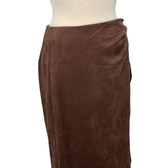 J Mclaughlin Women's Carlie Skirt‎ Brown Faux Suede Wrap Midi Waist Tie Modest 8