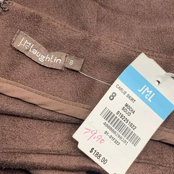 J Mclaughlin Women's Carlie Skirt‎ Brown Faux Suede Wrap Midi Waist Tie Modest 8