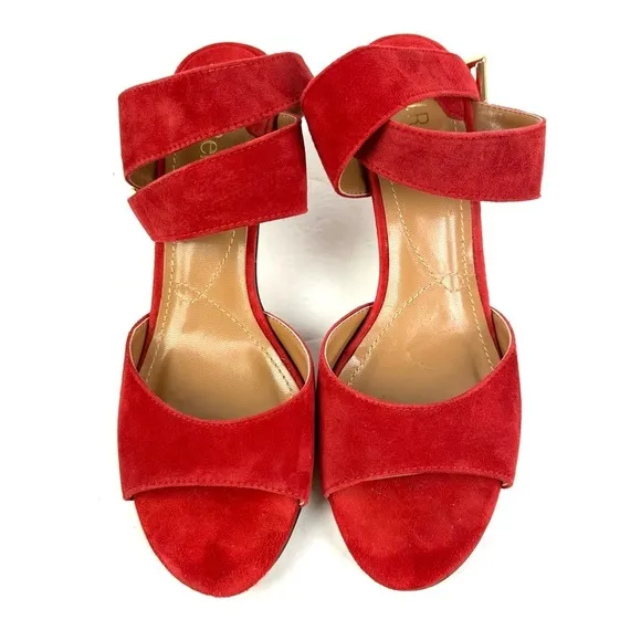 J Renee Soncino Heels 9 Red Suede Ankle Strap Shoes Womens