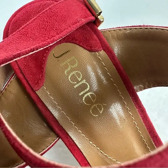 J Renee Soncino Heels 9 Red Suede Ankle Strap Shoes Womens