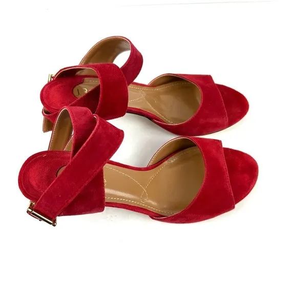 J Renee Soncino Heels 9 Red Suede Ankle Strap Shoes Womens