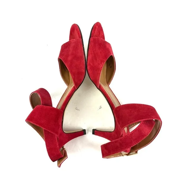 J Renee Soncino Heels 9 Red Suede Ankle Strap Shoes Womens