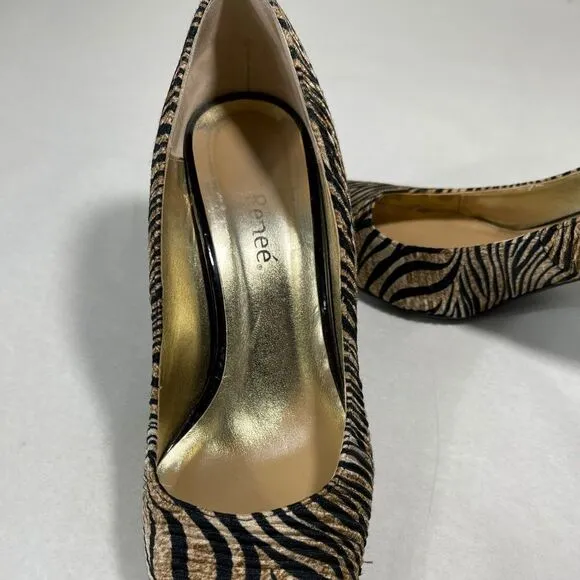 J. Renee Pumps Zebra Print Pleated Fabric Heels