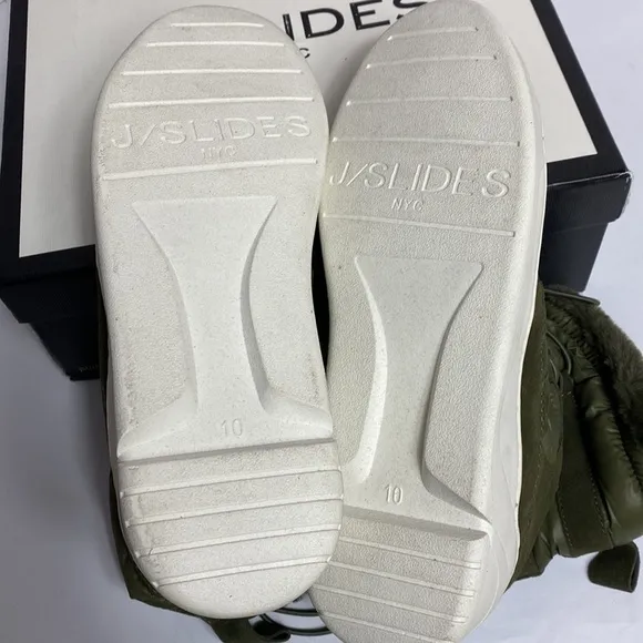 J Slides Jordy khaki green suede faux fur boots size 10 NIB