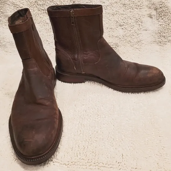 J&amp;M 1850 Johnston Murphy Brown Leather Shearling Zip Up Ankle Boot