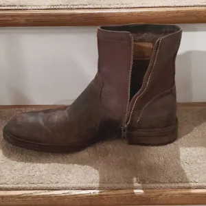 J&amp;M 1850 Johnston Murphy Brown Leather Shearling Zip Up Ankle Boot