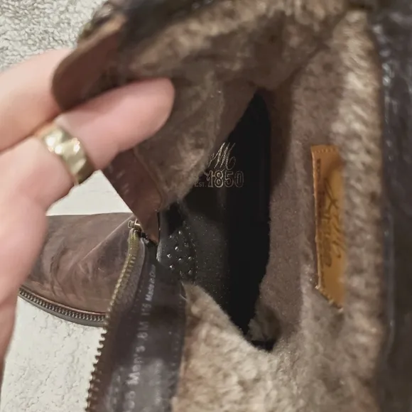 J&amp;M 1850 Johnston Murphy Brown Leather Shearling Zip Up Ankle Boot