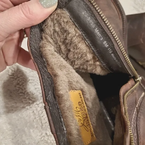 J&amp;M 1850 Johnston Murphy Brown Leather Shearling Zip Up Ankle Boot