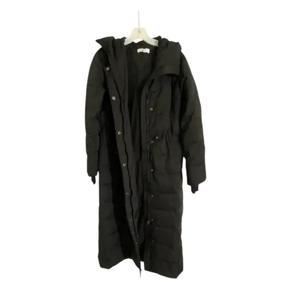 Jason Wu Hooded Long Puffer Coat Zipper &amp; Snap Closure Waist Drawcord Black S