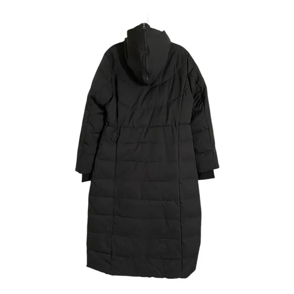 Jason Wu Hooded Long Puffer Coat Zipper &amp; Snap Closure Waist Drawcord Black S