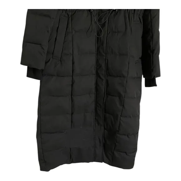 Jason Wu Hooded Long Puffer Coat Zipper &amp; Snap Closure Waist Drawcord Black S