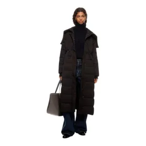 Jason Wu Hooded Long Puffer Coat Zipper &amp; Snap Closure Waist Drawcord Black S