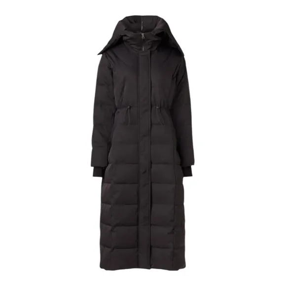 Jason Wu Hooded Long Puffer Coat Zipper &amp; Snap Closure Waist Drawcord Black S