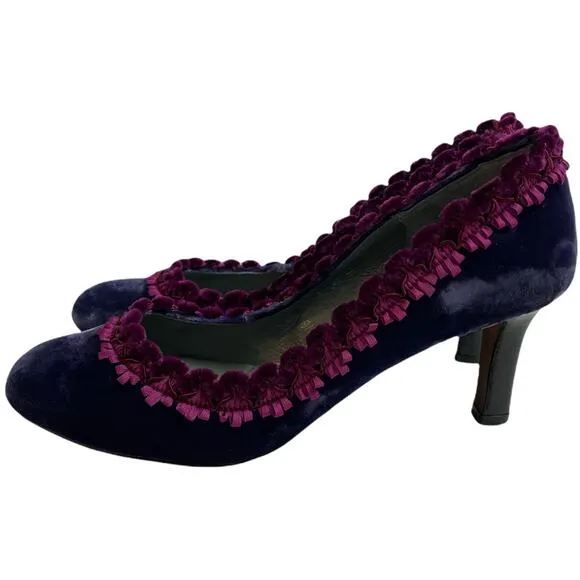 Javier Simorra Purple Velvet Heels Shoes Women's Size 39/8.5