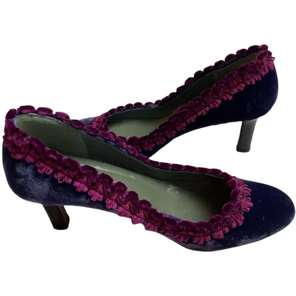 Javier Simorra Purple Velvet Heels Shoes Women's Size 39/8.5