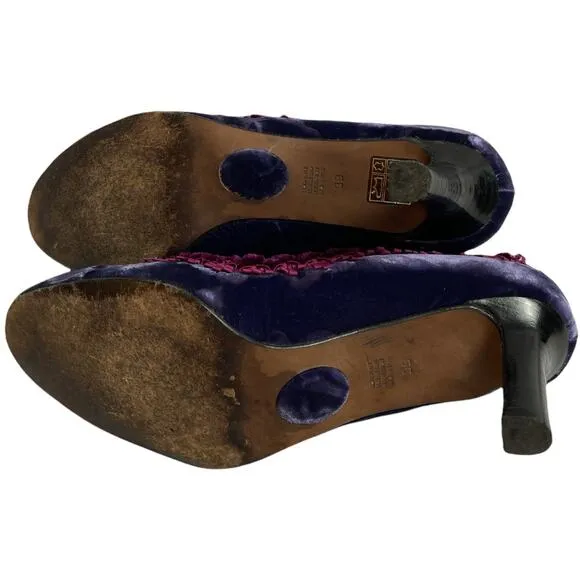 Javier Simorra Purple Velvet Heels Shoes Women's Size 39/8.5