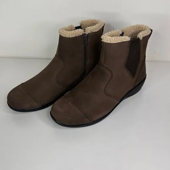 Jayla Womens 9M Leather Ankle Boots With Faux Fur Lining &amp; Side Zipper