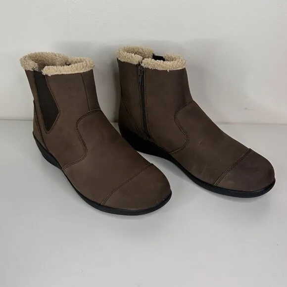 Jayla Womens 9M Leather Ankle Boots With Faux Fur Lining &amp; Side Zipper