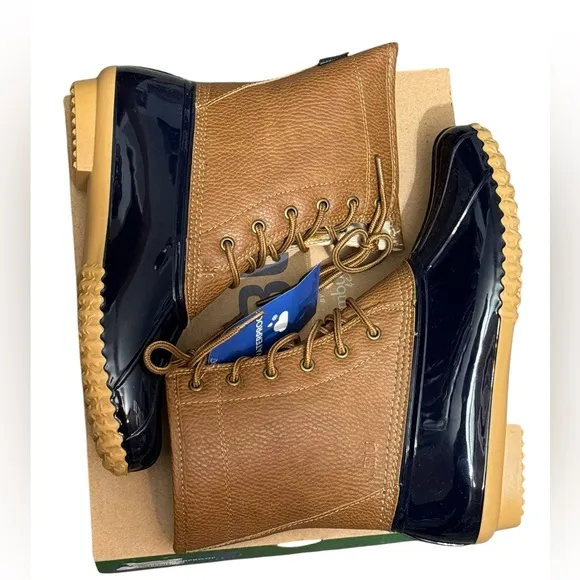 JBU BY JAMBU Maplewood Duck Rain Boots 8.5 Navy/Tan $70 Retail NWT