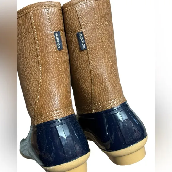 JBU BY JAMBU Maplewood Duck Rain Boots 8.5 Navy/Tan $70 Retail NWT
