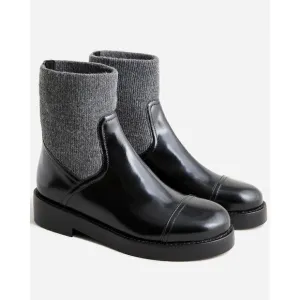 J.Crew Black Italian Leather Ribbed Cuff Chelsea Boots