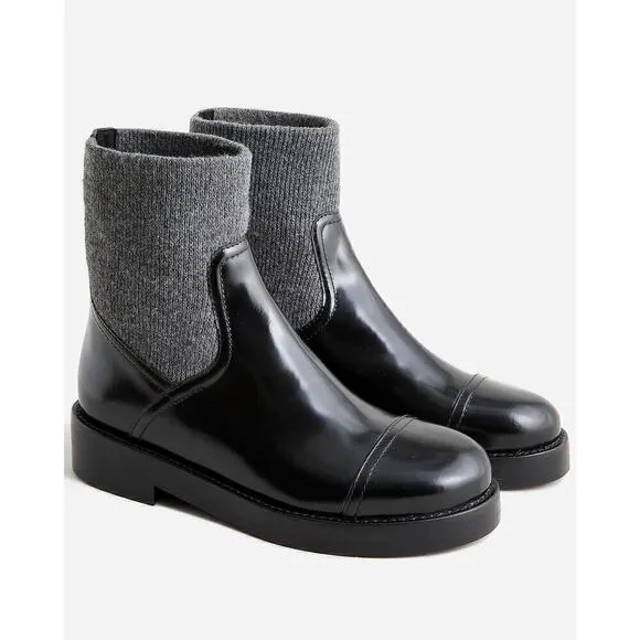 J.Crew Black Italian Leather Ribbed Cuff Chelsea Boots