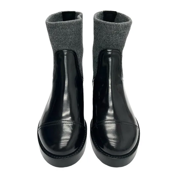 J.Crew Rib-cuff boots in Italian leather Black/Grey size 8 NWB
